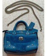 COACH 36478 Rhyder Satchel 18 in Shearling SILVER PEACOCK Blue Crossbody... - $175.55 CAD