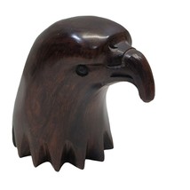 Wood Carved Eagle Bird Head Sculpture Statue National Bird Signed Office Decor - £39.06 GBP