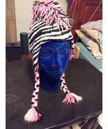 JUSTICE BLACK AND WHITE  ZEBRA STRIPED MOHAWK HAT W/EAR FLAPS &amp; BRAIDED TIE - $10.88
