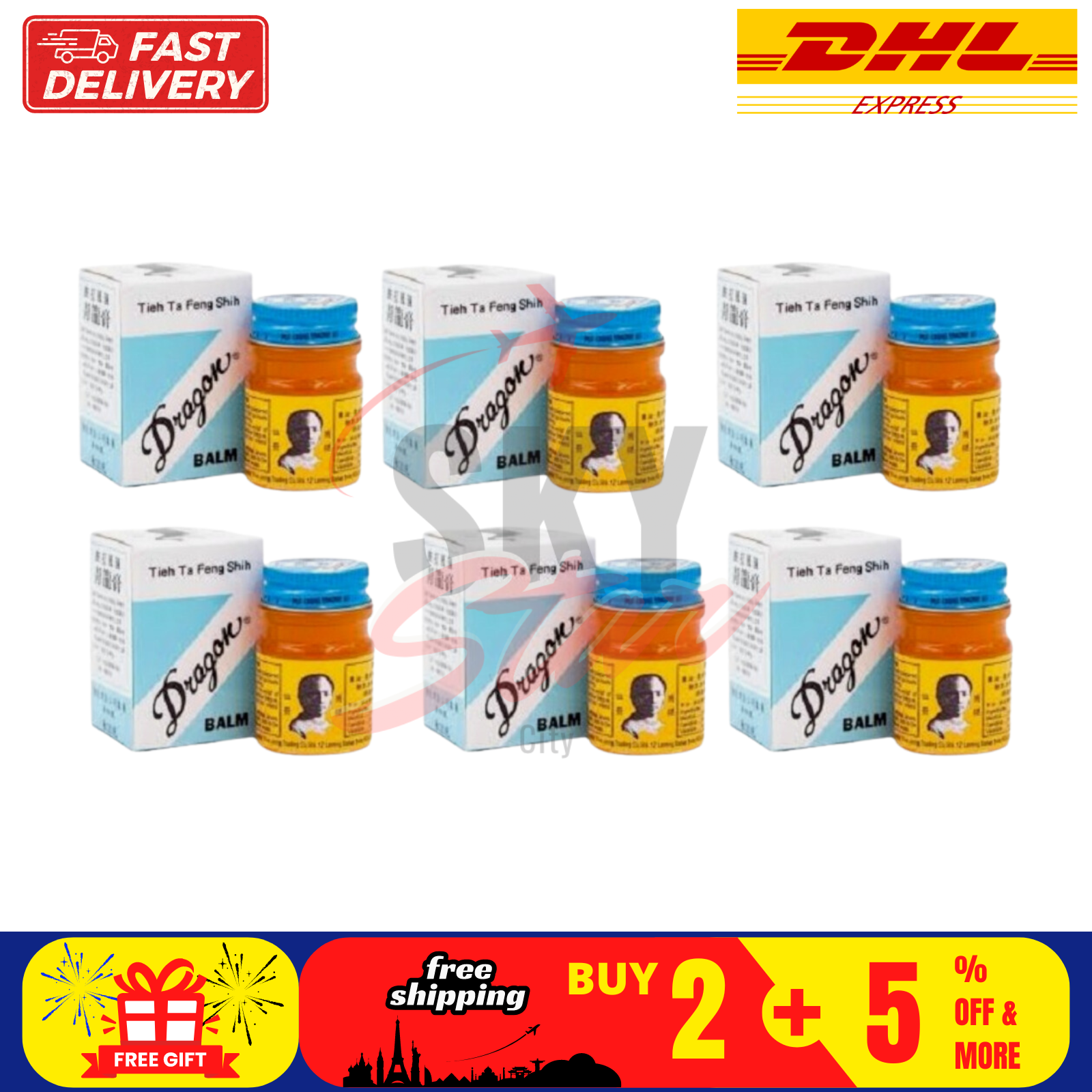 6 X New Tieh Ta Feng Shih Dragon Balm Ointment (Orange) 20g Free Shipping - $68.21