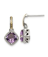 Sterling Silver &amp; 14K Yellow Gold Antiqued Amethyst Post Dangle Earrings - €154,37 EUR