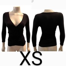 Black Low Cut Mid Sleeve Ruched Blouse~Size XS - £14.71 GBP