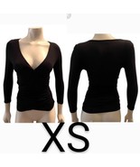 Black Low Cut Mid Sleeve Ruched Blouse~Size XS - £15.33 GBP