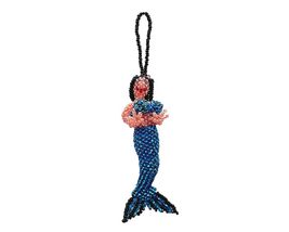 Beaded Mermaid Hanging Siren Figurine Ornament Czech Glass Seed Bead Dangling De - $19.79