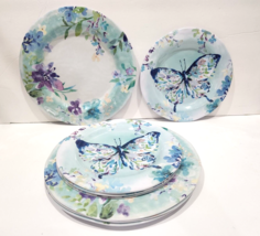 8pc Butterfly Floral Melamine DINNER + SALAD Plates - £47.18 GBP