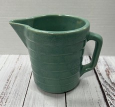 Vintage Monmouth USA Pottery Small Green Pitcher Ribbed Farmhouse READ - £17.45 GBP