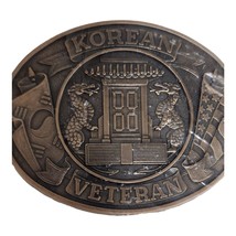 Korean War Veteran Brass Belt Buckle Military Collectible Dragon &amp; Flags - $21.36
