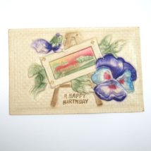 Postcard Happy Birthday Germany Antique 1913 Embossed 3D Purple Pansy Flower Art - £11.79 GBP