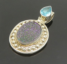 925 Sterling Silver - Vintage Pear Shaped Topaz &amp; Druzy Beaded Pendant - PT20375 - £27.92 GBP