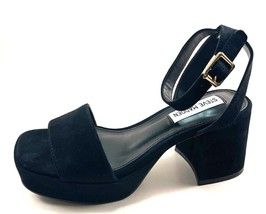 Steve Madden Mercerr Black Suede Leather  Block Heel Platform Open Toe Sandal - £79.92 GBP