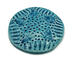 1Pc Blue Modern Ceramic Coaster Textured Round Artisan Office Desk Protector - £20.32 GBP