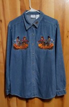 Bobbie Brooks Large Embroidered  &quot;It&#39;s Fall Yall&quot; Blue Denim Shirt Button Front  - $12.86