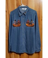 Bobbie Brooks Large Embroidered  &quot;It&#39;s Fall Yall&quot; Blue Denim Shirt Butto... - $12.86