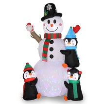 6ft With 3 Penguins, 4 Light Strings, 1 Colorful Rotating Light, Inflatable, Gar - $135.04