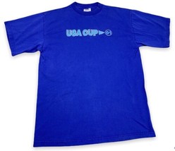Vtg Y2K adidas It’s About Soccer USA Cup ‘01 Tee Blue T-shirt FLAG Tag Men Sz M - £16.64 GBP