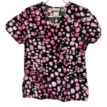 Scrubstar Xs Black With Pink Design Scrub Top Nurse Vet Tech Dental - £4.74 GBP