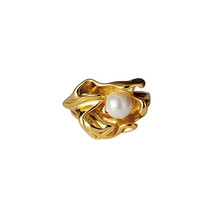 Unique Fashion Irregular Flower Shell Pearl 18k Gold Plated Adjustable Ring - £208.60 GBP