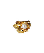 Unique Fashion Irregular Flower Shell Pearl 18k Gold Plated Adjustable Ring - £143.07 GBP