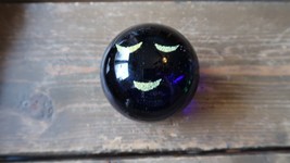 VINTAGE HAND BLOWN SMILEY FACE ARTISAN PAPERWEIGHT YELLOW BLUE 2 5/8&quot; - £15.85 GBP