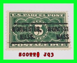 US Stamps Scott# JQ3 Parcel Post 5 Cent 1913 Green - Precancel Worcester... - $24.74