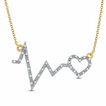 10kt Yellow Gold Womens Round Diamond Heartbeat Necklace 1/10 Cttw - £208.43 GBP