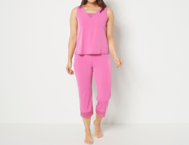 Breezies Knit Tank and Crop Pant Sleep Set with Lace Detail Pink Guava, X-Small - £13.92 GBP