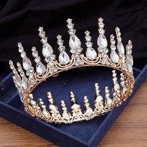 Vintage Baroque Round Bridal Crown | Gold Silver Red Blue Crystal Princess Crown - £36.76 GBP