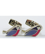 Silver Blue and Pink Enamel Partridge Bird Cufflinks - $78.21