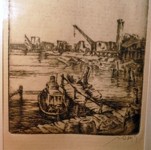 " San Francisco Bay"  Hand Signed Etching 19th century fisherman's wharf 1850's - $858.39 MXN