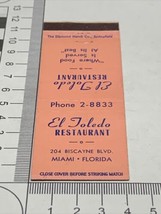 Vintage Matchbook Cover  El Toledo Spanish Restaurant   Miami,Fla  gmg  unstruck - £9.69 GBP