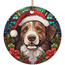 Funny Australian Shepherd Dog Stained Glass Wreath Christmas Ornament Gi... - $14.80