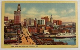 Light Street &amp; Wharves Ships &amp; Cars Baltimore,Maryland Linen Postcard 1943 - $13.48