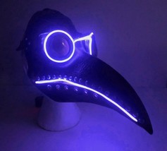 SteamPunk Plague Doctor Mask Halloween Bird Beak Crow Latex Mask LED PURPLE - £21.54 GBP