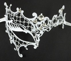 White Crystal Lady Phantom Laser Cut Venetian Mask Masquerade Metal Filigree - $11.13