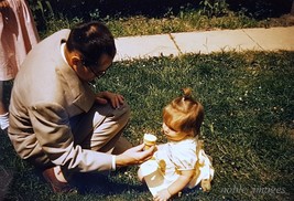 1959 Dad Toddler Daughter Ice Cream Cone Front Yard Kodachrome 35mm Slide - £2.78 GBP