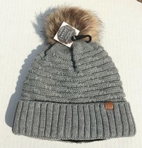 Winter Thick Warm Lined Knit With Faux Fur Pom Stretchy Beanie Ski Hat Gray #H F - £20.83 GBP
