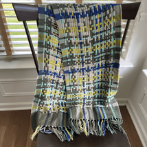 Stile Benetton Large Basketweave Scarf Blue Olive Green Yellow Unisex - $36.00