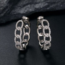1.60Ct Round Cut Cubic Zirconia Cuban Link Hoop Earrings 14k White Gold Plated - £134.70 GBP