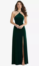Dessy LB034....High Neck Halter Open-Back Velvet Dress...Evergreen...Siz... - $84.55