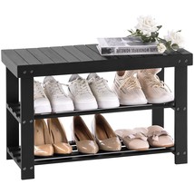 Bamboo Shoe Rack For Entryway, 3-Tier Shoe Rack Bench For Front Indoor Entrance, - £53.19 GBP