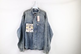 NOS Vtg 90s Streetwear Mens Medium Stonewashed Banded Collar Denim Button Shirt - £54.47 GBP