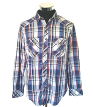 Helix Shirt Men&#39;s Size Medium Athletic Fit Blue Plaid Western Style Long Sleeves - £11.66 GBP