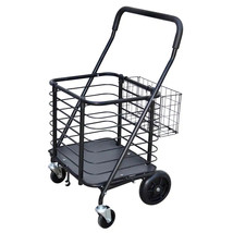 Milwaukee Heavy-Duty Steel Shopping Cart with Accessory Basket Grip Handle Black - £141.43 GBP