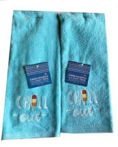 Chill Out Hand Towels Summer Beach House Guest Set of 2 Embroidered Blue - $36.25