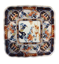 Japanese Imari 19th Century Peacock Design Scalloped Square Plate - $193.33