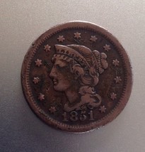 1851 PENNY LARGE CENT BRAIDED HAIR ONE CENT 1 CENT COIN 2013 - $955.10 MXN