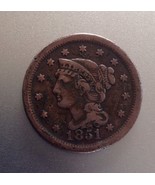 1851 PENNY LARGE CENT BRAIDED HAIR ONE CENT 1 CENT COIN 2013 - $952.98 MXN