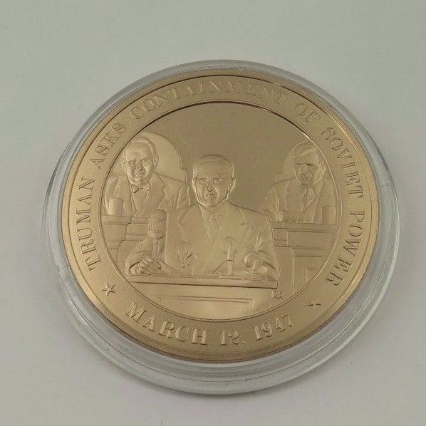 March 12, 1947 Truman Asks Containment Of Soviet Power Franklin Mint Bronze Coin - £9.56 GBP