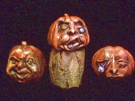 Halloween Pumpkin Heads Gothic Pumpkins Of Doom Set Of 3 Macabre Gore Graveyard  - £35.28 GBP