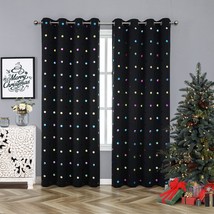 Blackout Christmas Curtains Black For Nursery Girls 52 &quot;W 2Pc. Colorful Metallic - £26.68 GBP